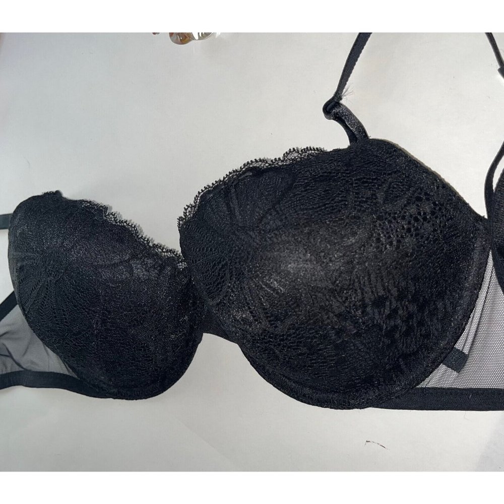 Victoria's Secret Push-Up Bra Black Lined Lace Size 34D Preloved